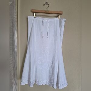 Edward White Linen Rayon Midi Skirt With Embroidery Beachy Coastal Cottagecore